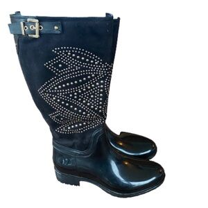 Bumper Katya studded buckle strap black rain boots size 8